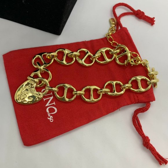 Uno de 50 Necklace Gold-plated Heavy Double Link Necklace Large Heart Lock - Picture 5 of 7